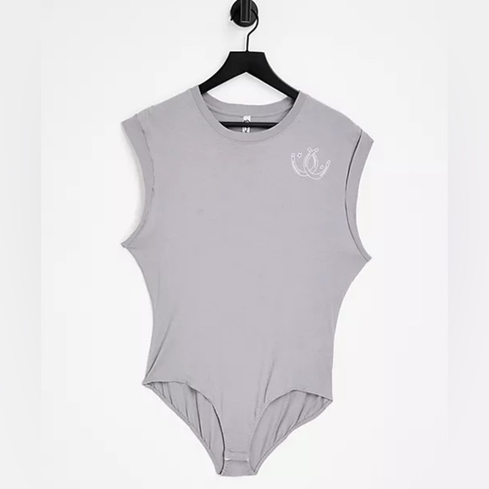 Free people Go to graphic jersey bodysuit in grey OVERSIZED
